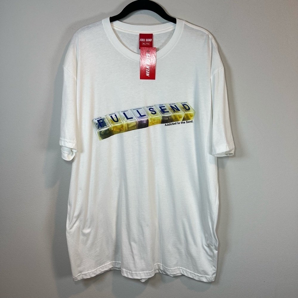 Full Send Nelk Boys Addicted to the Send Crew Neck T-Shirt White Graphic  NEW XL